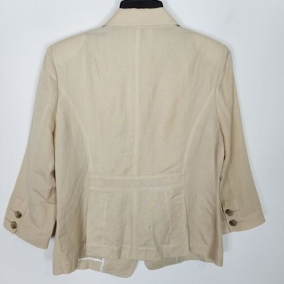 aryn K. Women Linen Blend Blazer Jacket Sz L Beige Lightweight Button Up Preppy - Picture 4 of 7